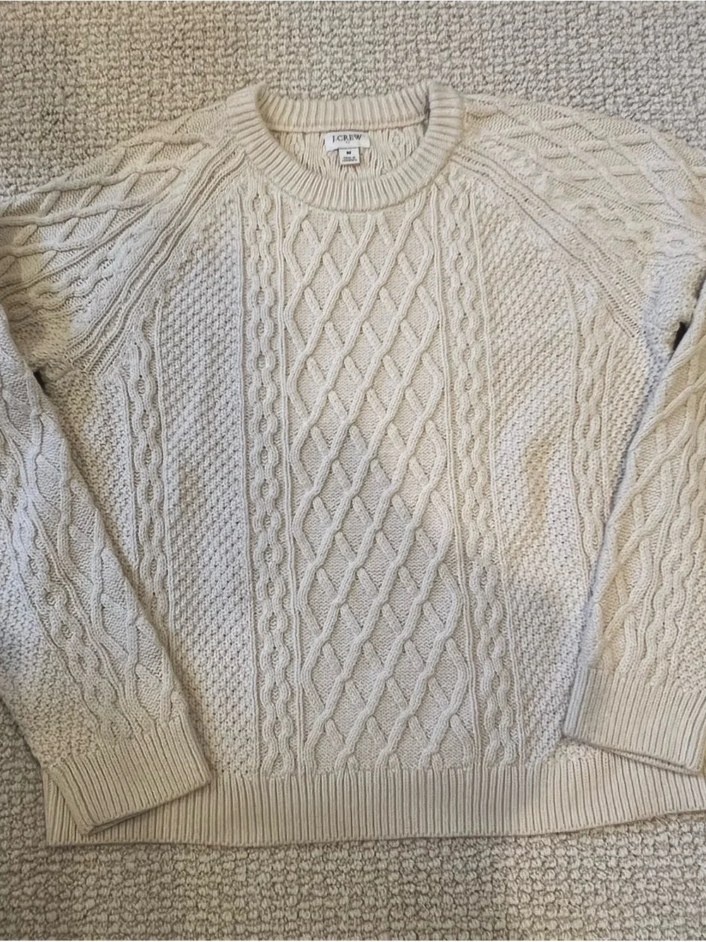 J. Crew Cream Cable Knit Crewneck Sweater